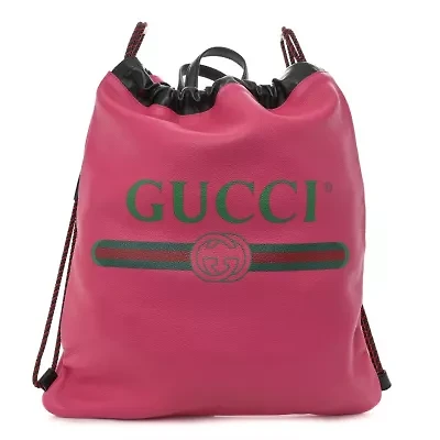 Gucci Grained Calfskin Logo Drawstring Backpack Box Pink Green Black -FINAL SALE NO RETURNS