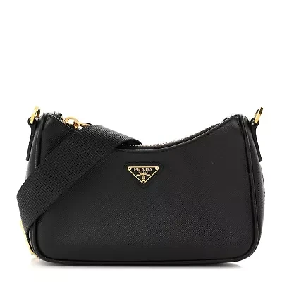 Prada Saffiano Lux Mini Shoulder Bag Black -FINAL SALE NO RETURNS