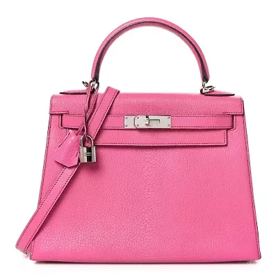 Hermes Chevre De Coromandel Kelly Sellier 28 Fuchsia -FINAL SALE NO RETURNS
