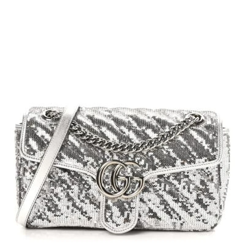 Gucci Sequin Matelasse Diagonal Mini GG Marmont Shoulder Bag Antique Rose Rosa Pale Pink -FINAL SALE NO RETURNS
