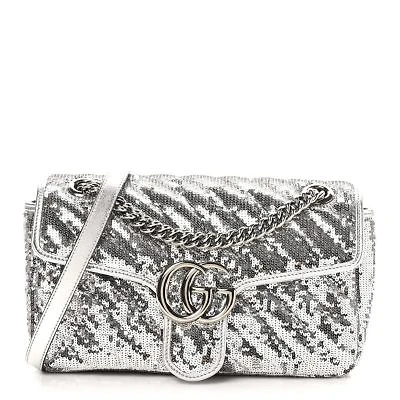 Gucci Sequin Matelasse Diagonal Mini GG Marmont Shoulder Bag Antique Rose Rosa Pale Pink -FINAL SALE NO RETURNS