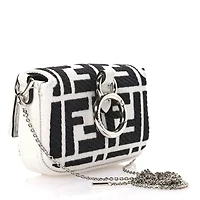 Fendi Canvas Vitello King FF Embroidered Nano Maxi Buckle Baguette Charm White Black -FINAL SALE NO RETURNS