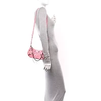 Balenciaga Extra Supple Calfskin Crocodile Embossed Le Cagole Mini Purse With Chain Sweet Pink -FINAL SALE NO RETURNS
