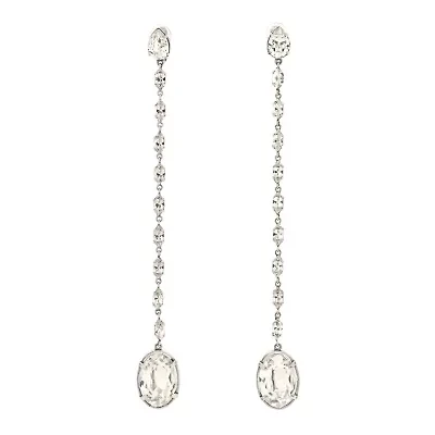 Saint Laurent Crystal Drop Clip Earrings Silver -FINAL SALE NO RETURNS
