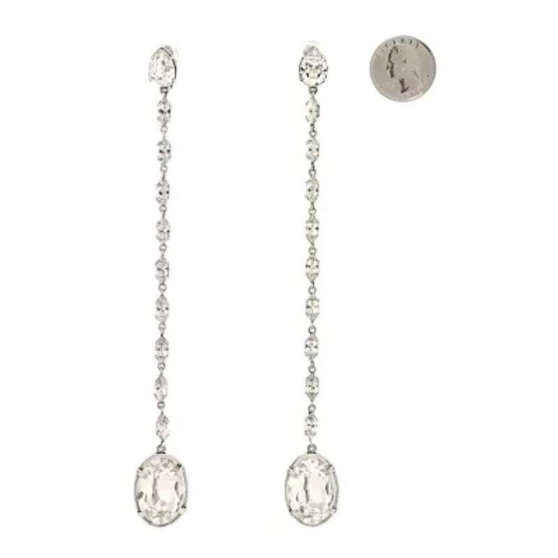 Saint Laurent Crystal Drop Clip Earrings Silver -FINAL SALE NO RETURNS