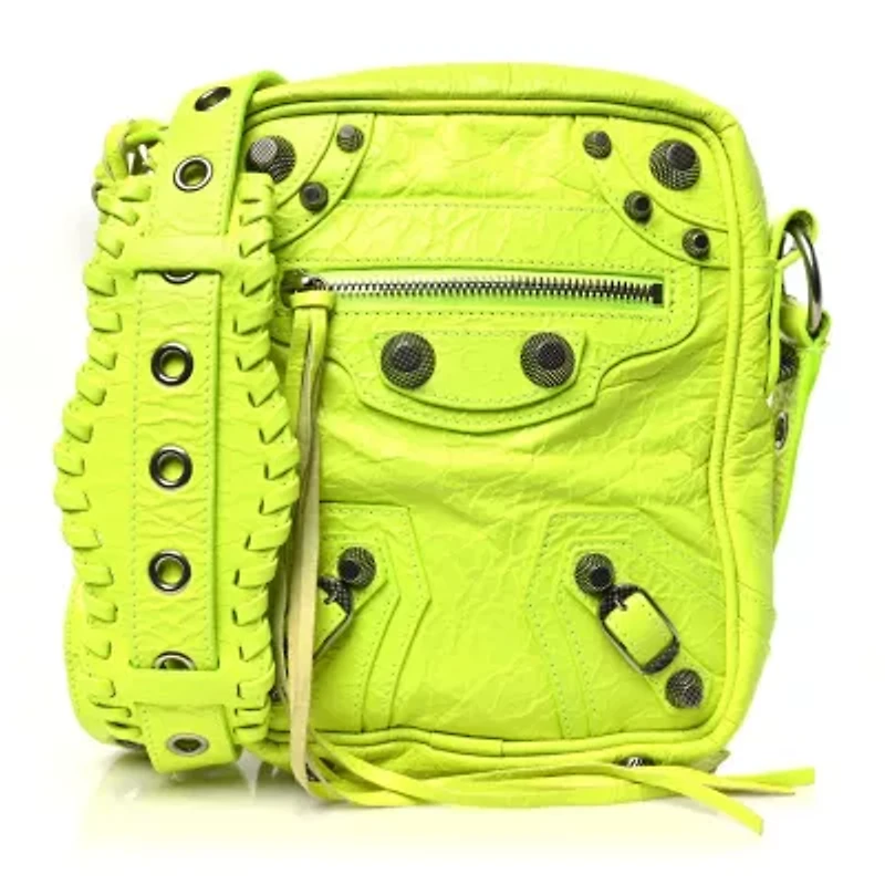 Balenciaga Agneau Arena Le Cagole Crossbody Bag Fluo Yellow -FINAL SALE NO RETURNS