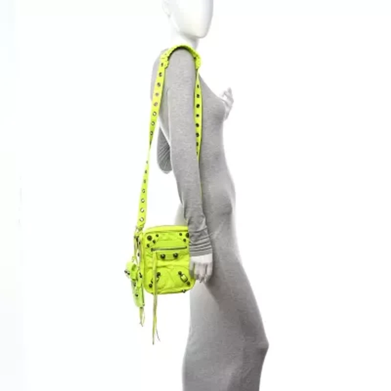 Balenciaga Agneau Arena Le Cagole Crossbody Bag Fluo Yellow -FINAL SALE NO RETURNS