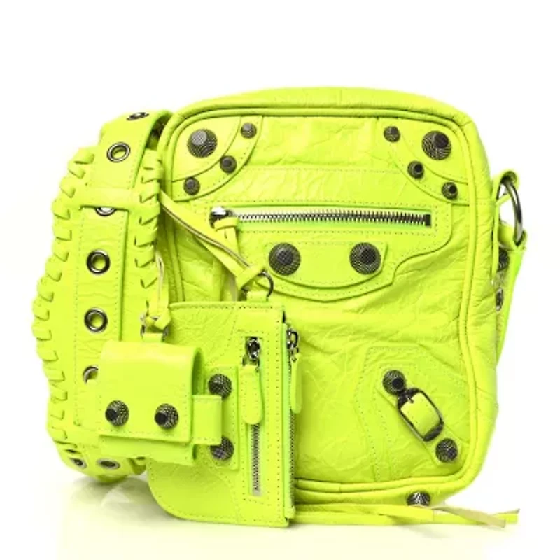 Balenciaga Agneau Arena Le Cagole Crossbody Bag Fluo Yellow -FINAL SALE NO RETURNS