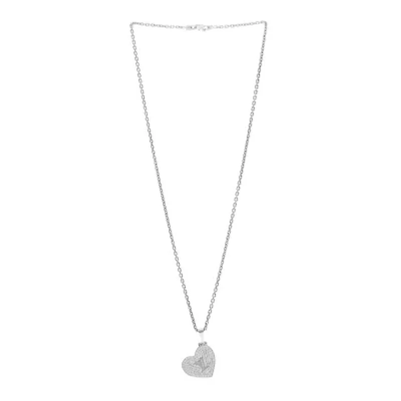 Louis Vuitton 18k White Gold Diamond Heart Locket Pendant Necklace -FINAL SALE NO RETURNS