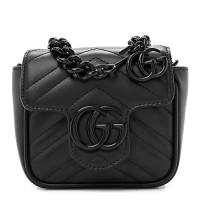 Gucci Calfskin Matelasse Monochrome GG Marmont Chain Belt Bag Black -FINAL SALE NO RETURNS