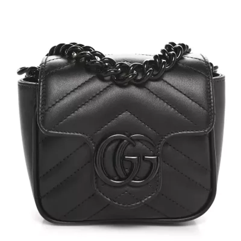 Gucci Calfskin Matelasse Monochrome GG Marmont Chain Belt Bag Black -FINAL SALE NO RETURNS