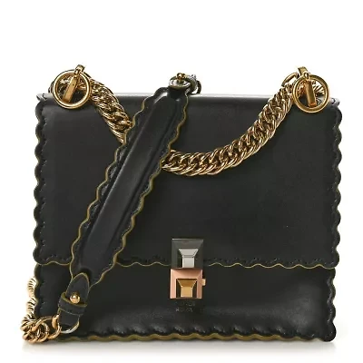 Fendi Vitello Liberty Scalloped Studded Small Kan I Shoulder Bag Black -FINAL SALE NO RETURNS