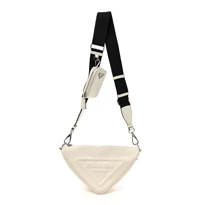 Prada Grace Lux Triangle Shoulder Bag White -FINAL SALE NO RETURNS