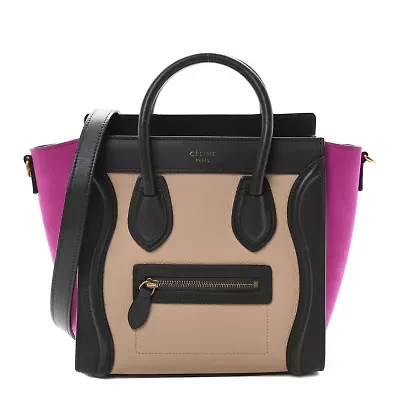 Celine Drummed Calfskin Nubuck Nano Tri-Color Luggage Ruby -FINAL SALE NO RETURNS