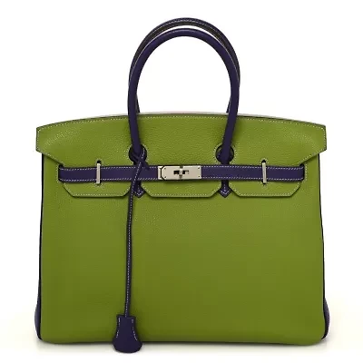 Hermes Togo Bi-Color Horseshoe Birkin 35 Vert Anis Iris -FINAL SALE NO RETURNS