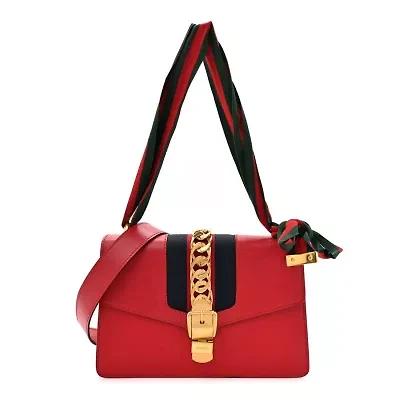 Gucci Calfskin Small Sylvie Shoulder Bag Hibiscus Red -FINAL SALE NO RETURNS