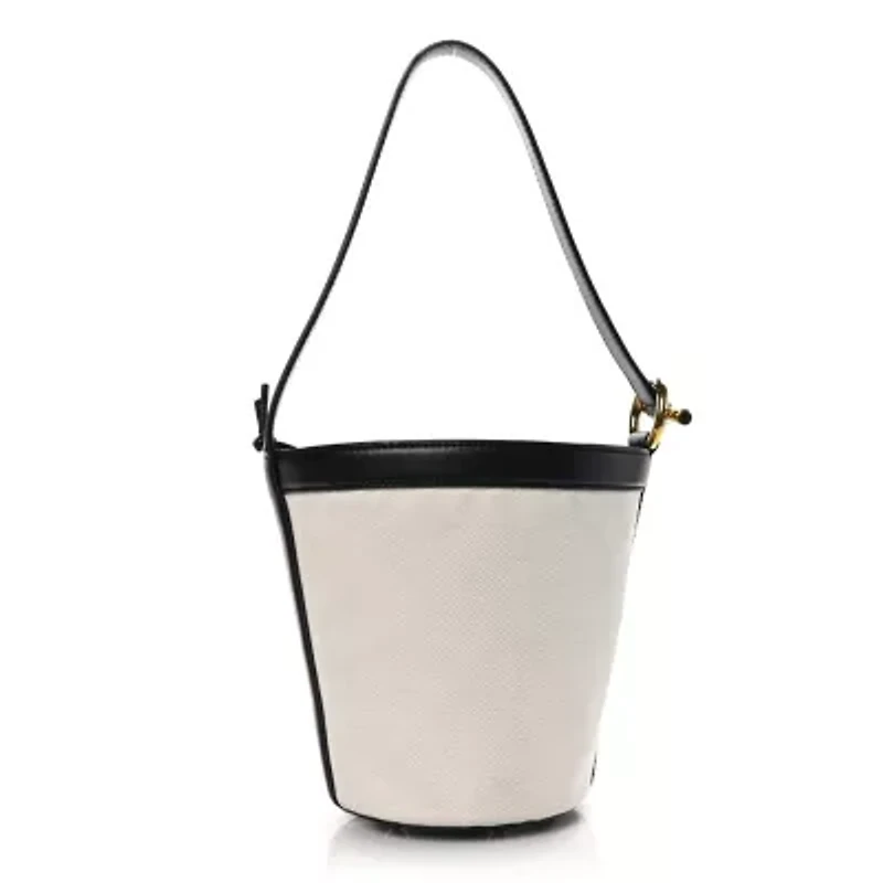 Bottega Veneta Canvas Nappa JJ Bucket Bag Natural Black -FINAL SALE NO RETURNS