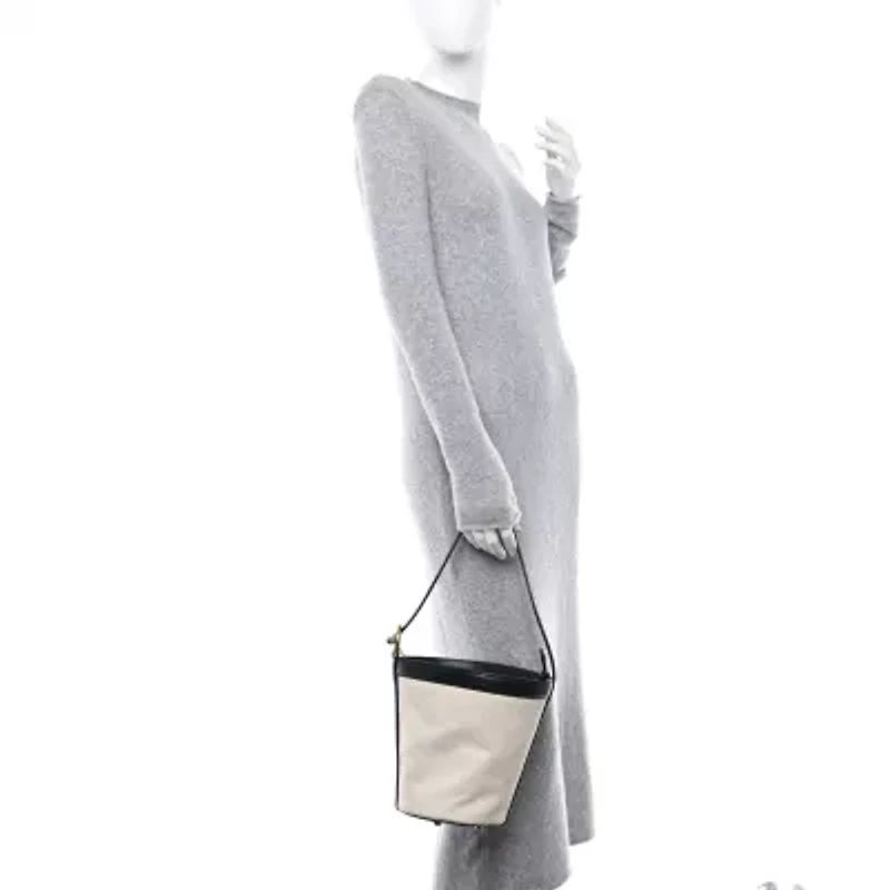 Bottega Veneta Canvas Nappa JJ Bucket Bag Natural Black -FINAL SALE NO RETURNS