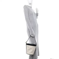 Bottega Veneta Canvas Nappa JJ Bucket Bag Natural Black -FINAL SALE NO RETURNS