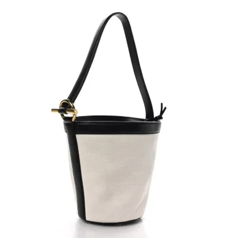 Bottega Veneta Canvas Nappa JJ Bucket Bag Natural Black -FINAL SALE NO RETURNS