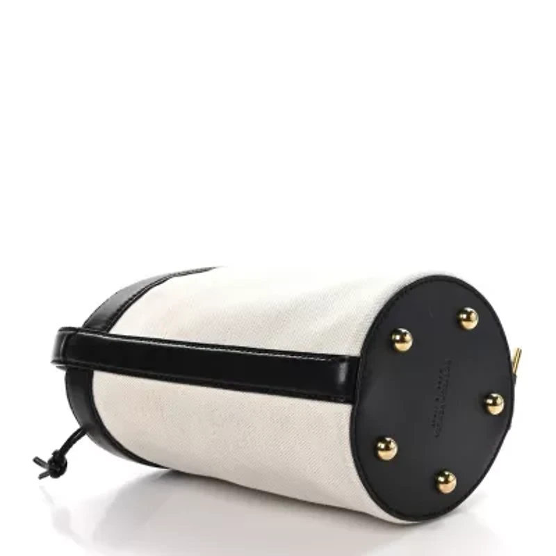 Bottega Veneta Canvas Nappa JJ Bucket Bag Natural Black -FINAL SALE NO RETURNS