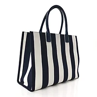 Versace VERSACE Striped Canvas Calfskin La Medusa Tote Bag Navy White -FINAL SALE NO RETURNS