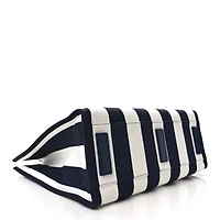 Versace VERSACE Striped Canvas Calfskin La Medusa Tote Bag Navy White -FINAL SALE NO RETURNS