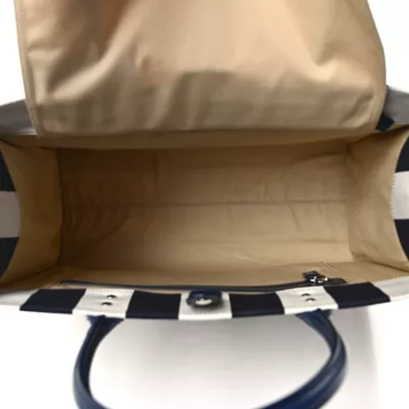 Versace VERSACE Striped Canvas Calfskin La Medusa Tote Bag Navy White -FINAL SALE NO RETURNS