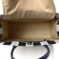 Versace VERSACE Striped Canvas Calfskin La Medusa Tote Bag Navy White -FINAL SALE NO RETURNS