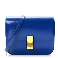 Celine Spazzolato Calfskin Medium Classic Box Flap Bag Blue -FINAL SALE NO RETURNS