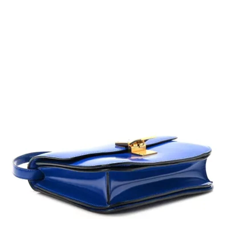 Celine Spazzolato Calfskin Medium Classic Box Flap Bag Blue -FINAL SALE NO RETURNS