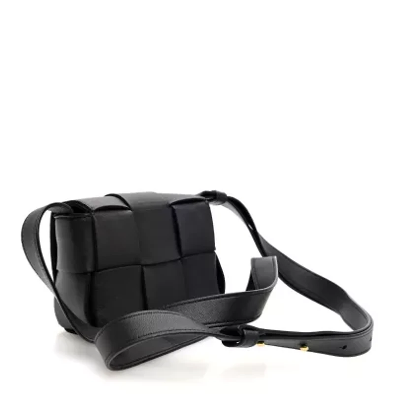 Bottega Veneta Lambskin Maxi Intrecciato Extra Mini Cassette Crossbody Bag Black -FINAL SALE NO RETURNS
