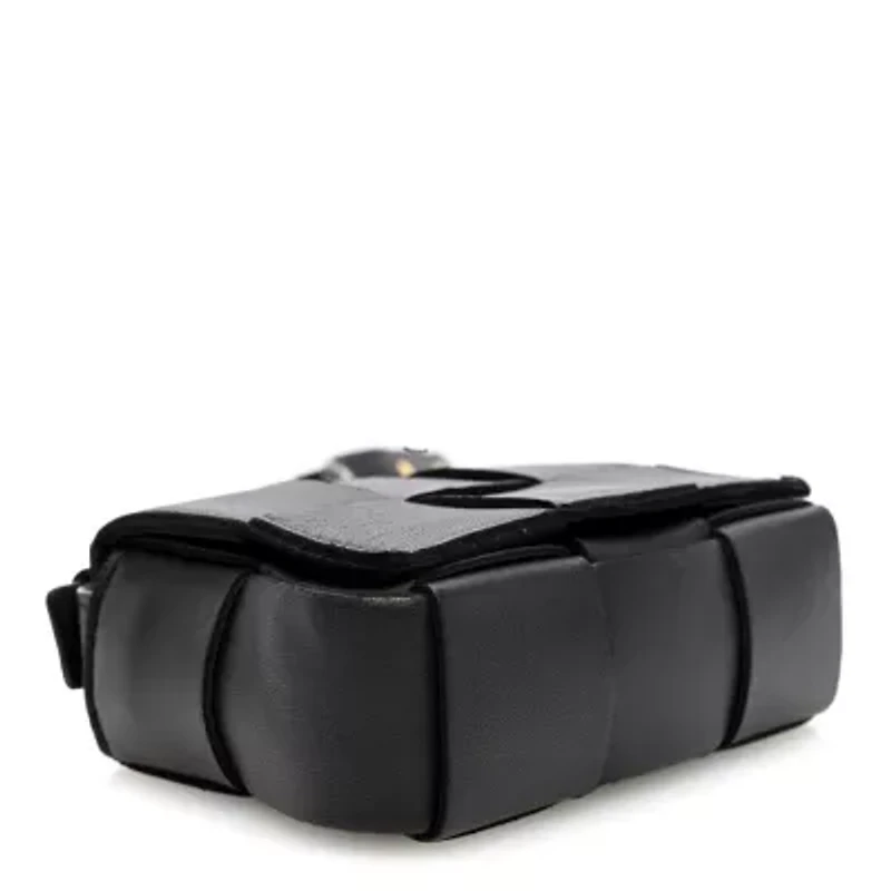 Bottega Veneta Lambskin Maxi Intrecciato Extra Mini Cassette Crossbody Bag Black -FINAL SALE NO RETURNS