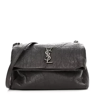 Saint Laurent Crocodile Embossed West Fold-Over -FINAL SALE NO RETURNS