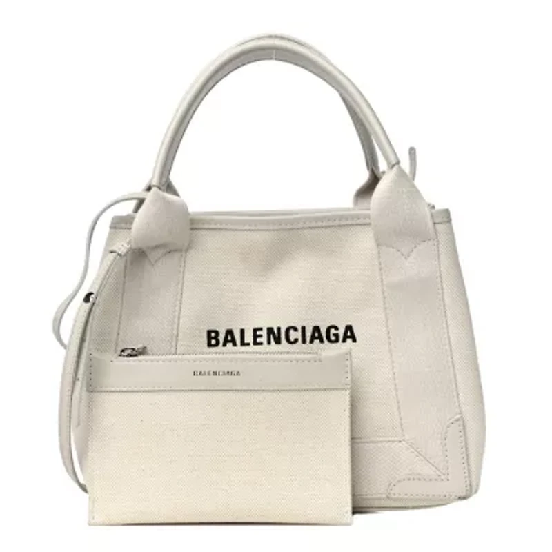 Balenciaga Cotton Canvas Calfskin Navy Cabas XS Natural -FINAL SALE NO RETURNS