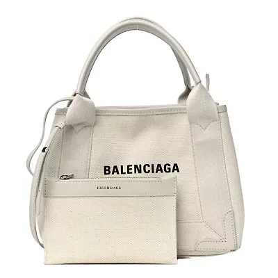 Balenciaga Cotton Canvas Calfskin Navy Cabas XS Natural -FINAL SALE NO RETURNS
