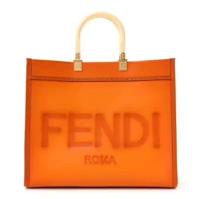 Fendi Vitello King Tamponato Plexiglass Medium Fendi Sunshine Shopper Tote Clementine -FINAL SALE NO RETURNS