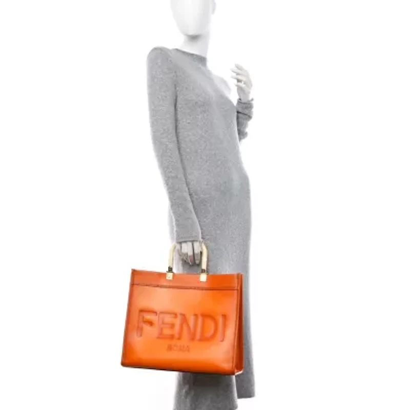 Fendi Vitello King Tamponato Plexiglass Medium Fendi Sunshine Shopper Tote Clementine -FINAL SALE NO RETURNS