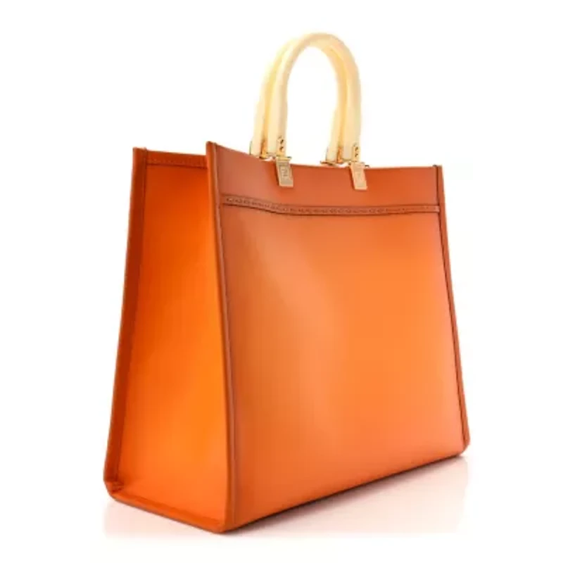 Fendi Vitello King Tamponato Plexiglass Medium Fendi Sunshine Shopper Tote Clementine -FINAL SALE NO RETURNS