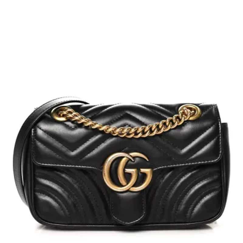 Gucci Calfskin Matelasse Small GG Marmont Shoulder Bag Black -FINAL SALE NO RETURNS