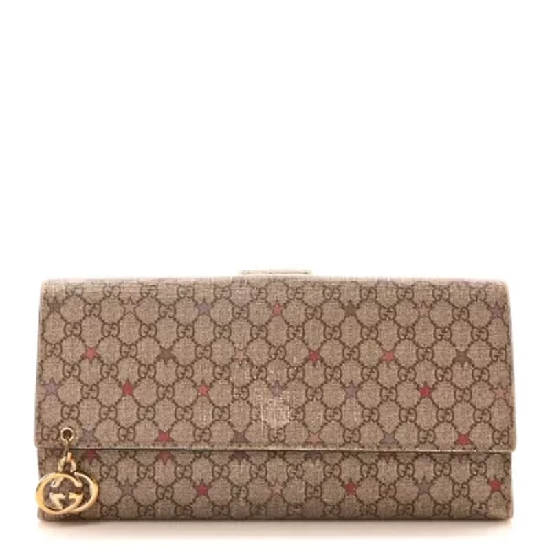 Gucci GG Supreme Monogram Stars Continental Flap Wallet Beige Pink -FINAL SALE NO RETURNS