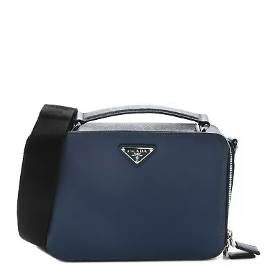 Prada Saffiano Travel Medium Brique Crossbody Bag Bluette -FINAL SALE NO RETURNS