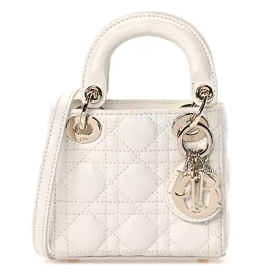 Dior Lambskin Cannage Micro Lady Dior White -FINAL SALE NO RETURNS