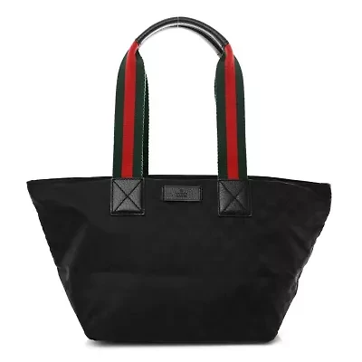 Gucci GG Monogram Medium Web Handle Bucket Tote Black -FINAL SALE NO RETURNS
