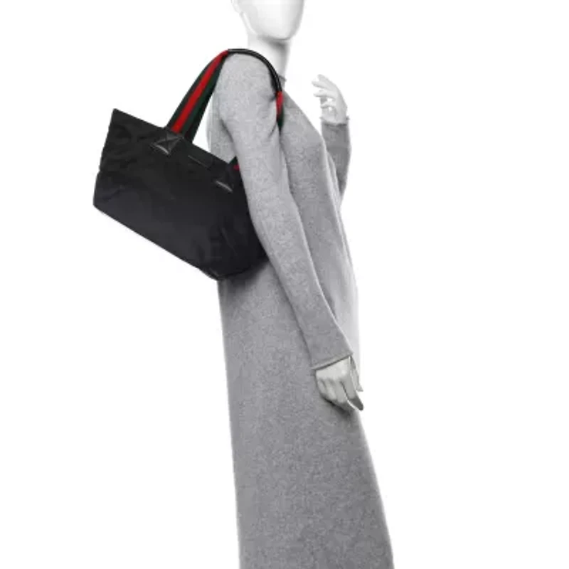 Gucci GG Monogram Medium Web Handle Bucket Tote Black -FINAL SALE NO RETURNS