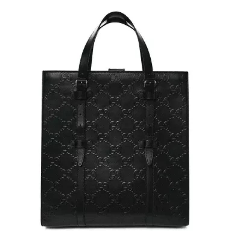 Gucci Calfskin GG Tennis Embossed Medium Tote Bag Black -FINAL SALE NO RETURNS