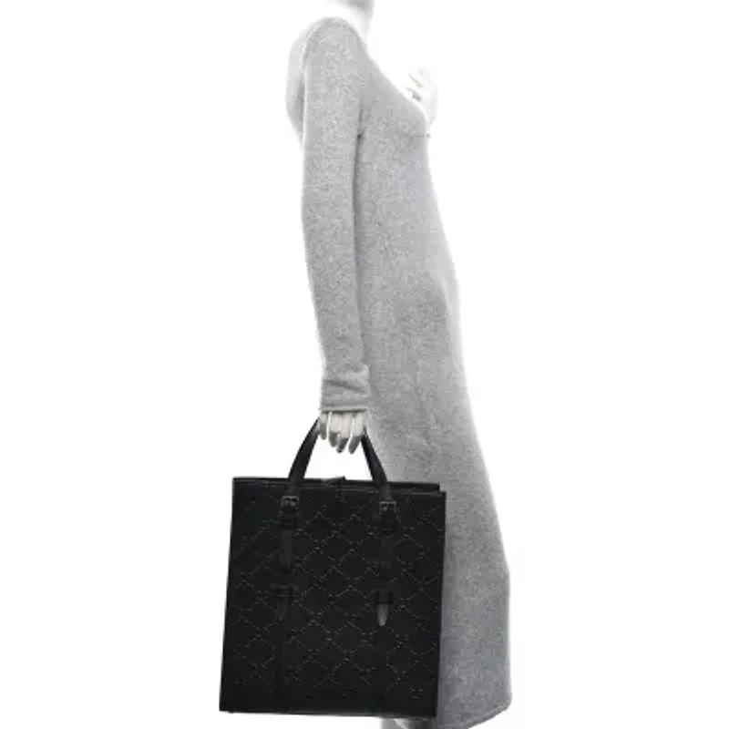 Gucci Calfskin GG Tennis Embossed Medium Tote Bag Black -FINAL SALE NO RETURNS