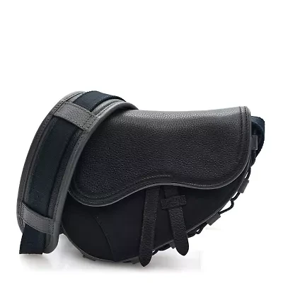 Dior X SACAI Grained Calfskin Technical Fabric Mens Saddle Bag Black -FINAL SALE NO RETURNS