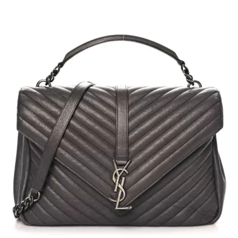 Saint Laurent Sheepskin Matelasse Large Monogram College Satchel Dark Anthracite -FINAL SALE NO RETURNS