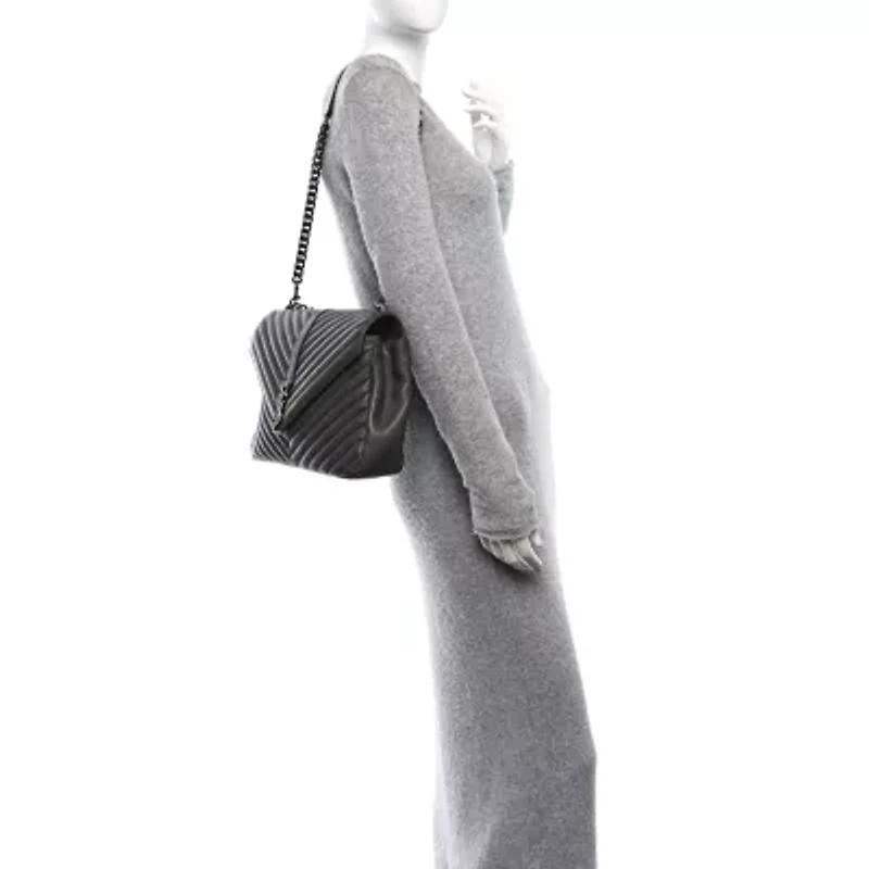 Saint Laurent Sheepskin Matelasse Large Monogram College Satchel Dark Anthracite -FINAL SALE NO RETURNS